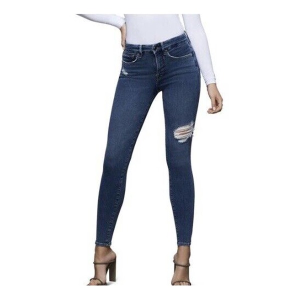 NWT Good American Womens Good Legs Distressed Jeans Size 00/24 Stretch Mid‎ Rise - Picture 1 of 11